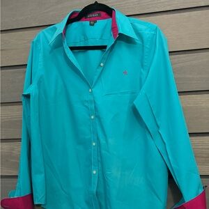 Ralph Lauren Turquoise and Pink Button Down Shirt